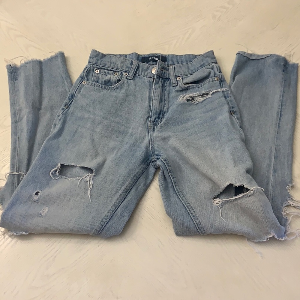Aeropostale Light Wash Distressed Mom Jeans